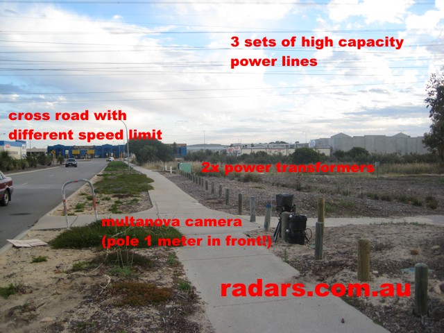 Multanova police speed camera setup under power lines and near power transformers.