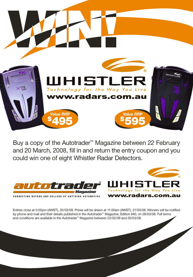 Auto Trader Magazine Whistler radar detector competition poster.
