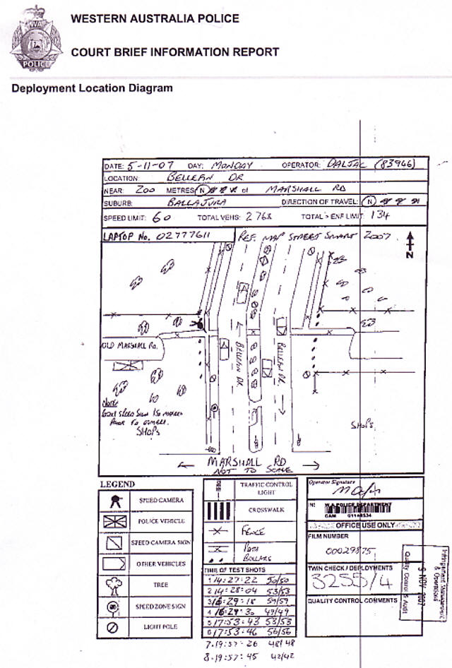 Police evidence used to prosecute a speeding fine.